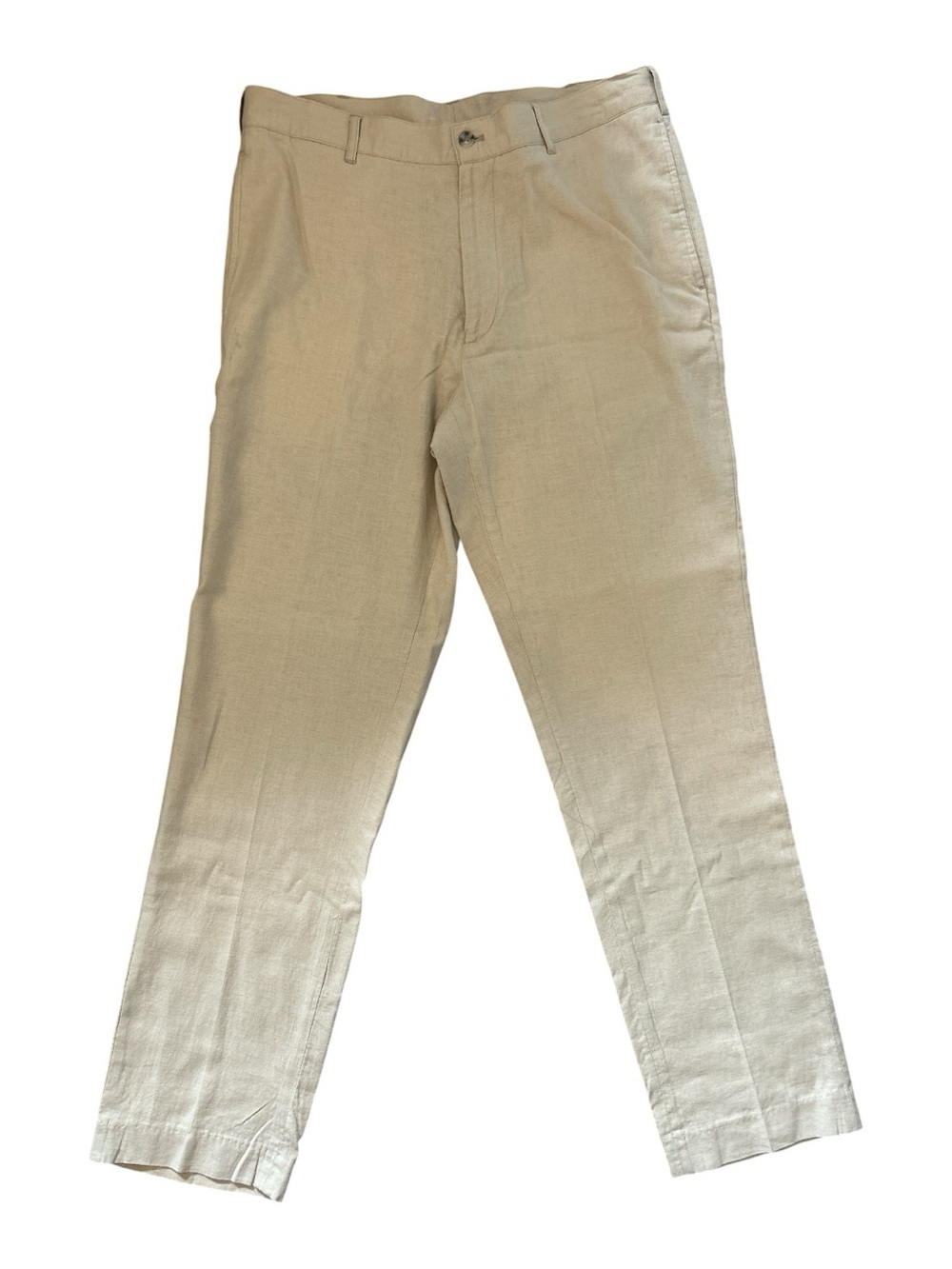 Alan Flusser Men’s Linen Blend Dress Pants Khaki Tan Flat Front 34x32